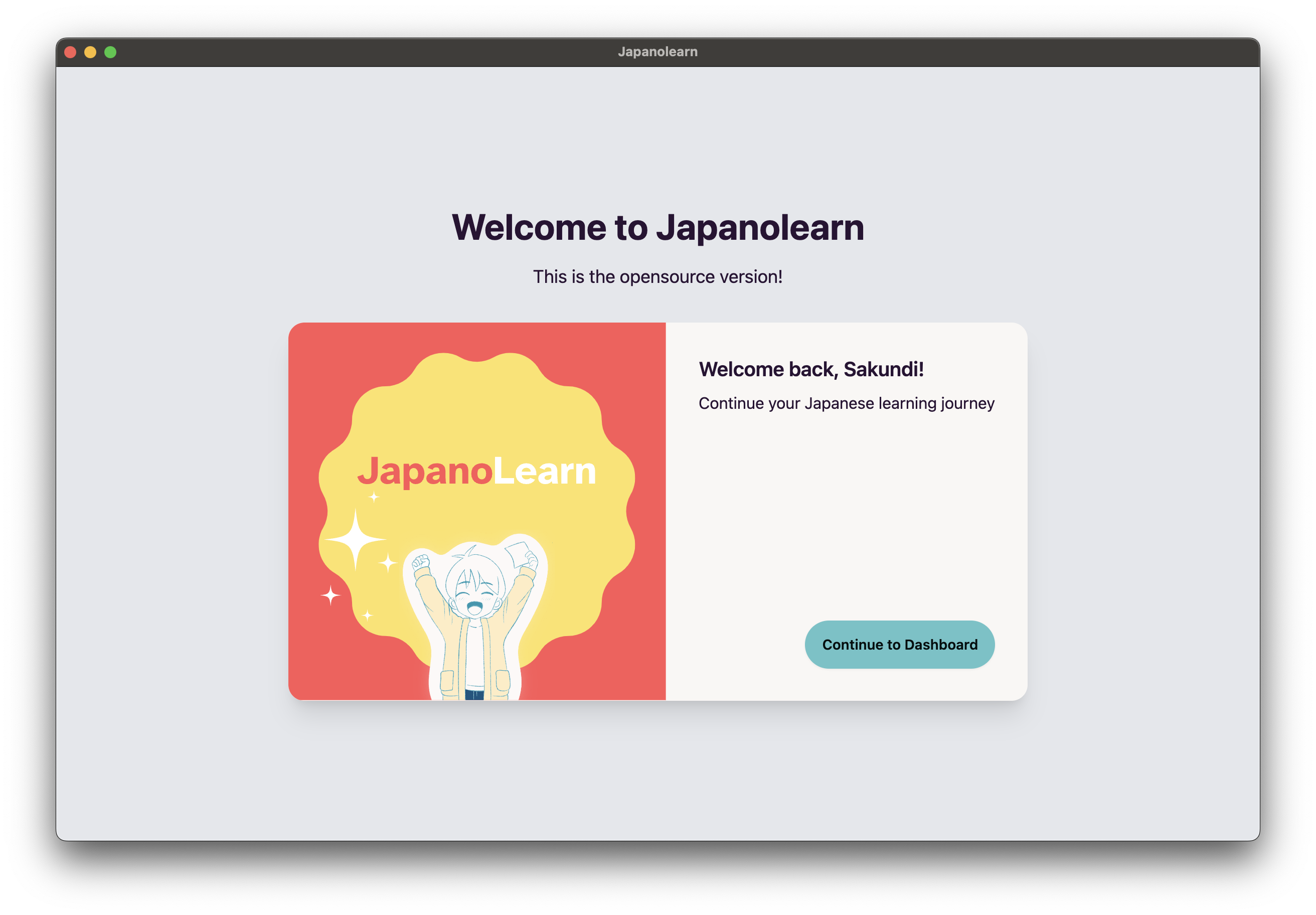 Japanolearn App Welcome Screen